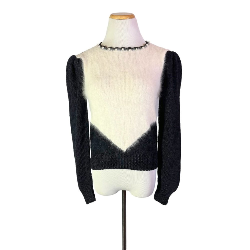 Vintage Unmistakably Alan Cherry Size XS? Black Puff Shoulder Sweater